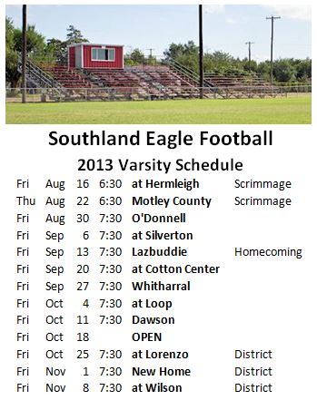 Southland Eagles 2013 Varsity Football Schedule