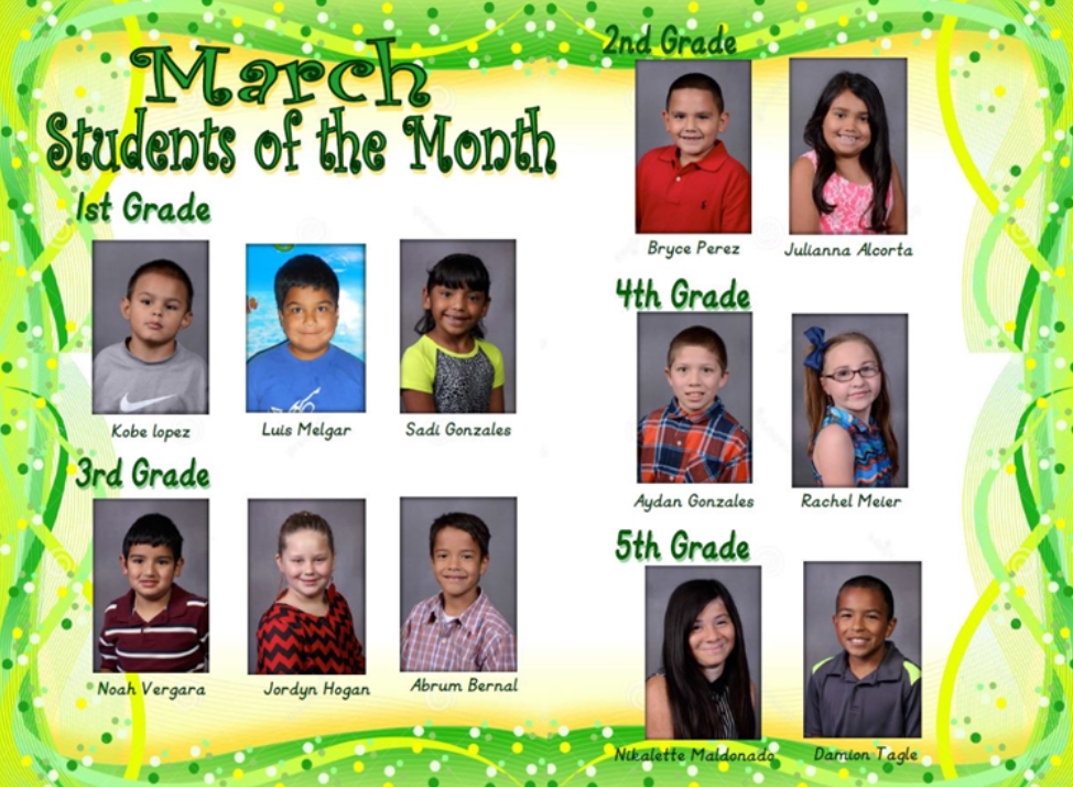 Students of Month Slaton ISD March