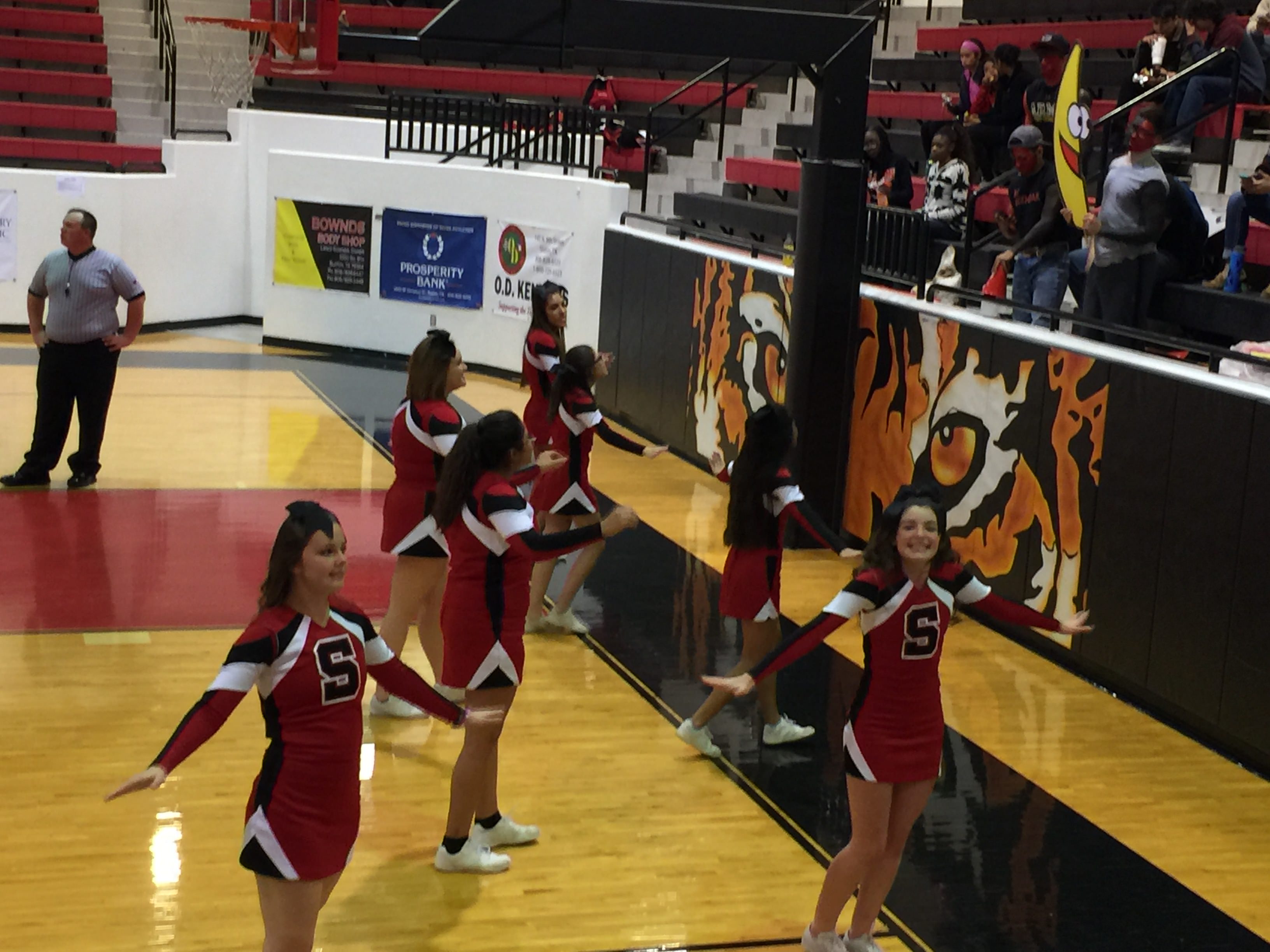Cheerleaders enjoy our scoring early in the game.