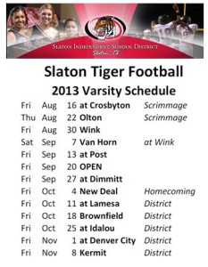 Slaton Tiger 2013 Varsity Football Schedule - MySlaton.com